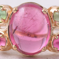 4.32 Ct Oval Cabochon Cut, Round Cabochon Cut Natural Multi-Coloured Tourmaline 14K Gold Ring