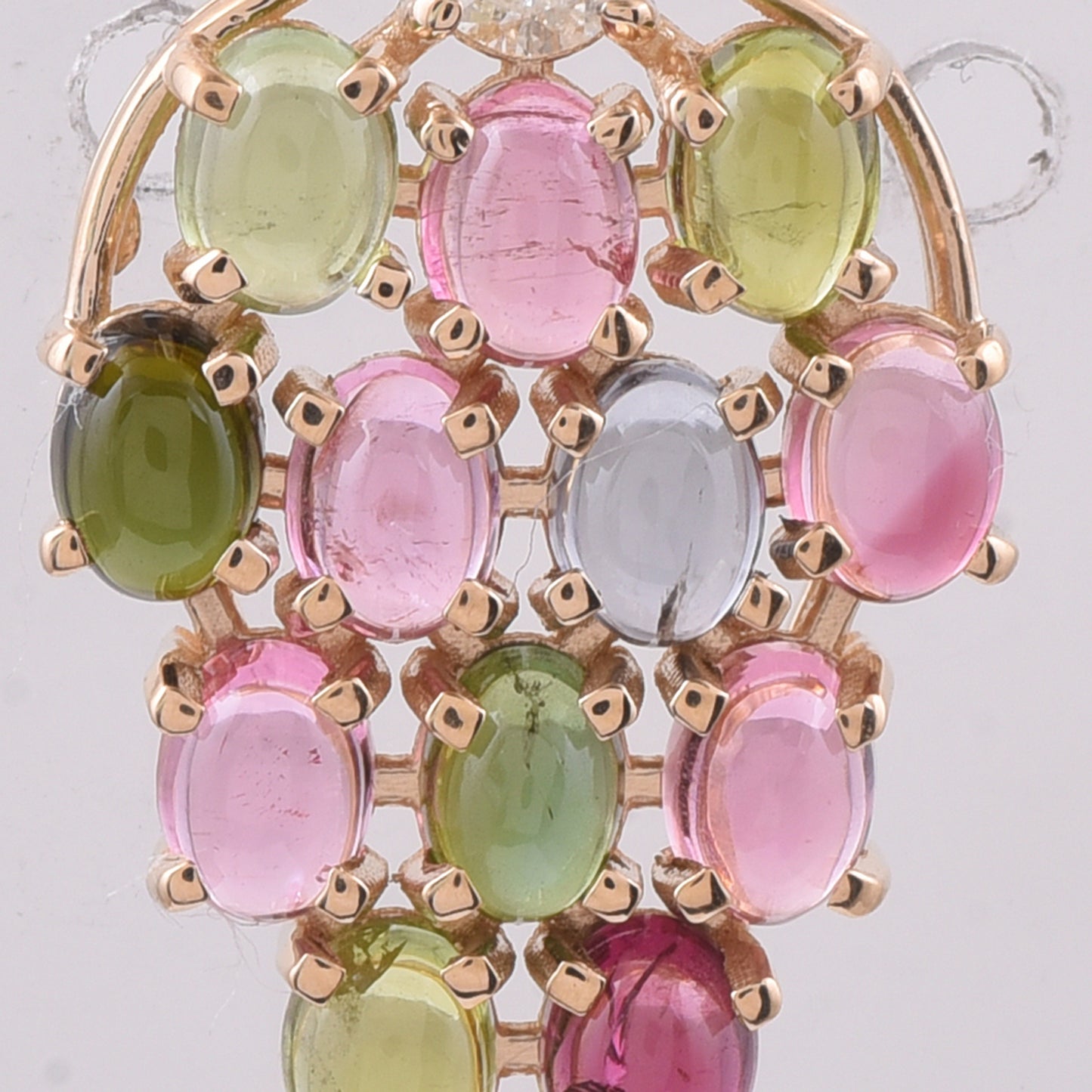 3.04 Ct Oval Cabochon Cut Natural Multi-Coloured Tourmaline 14K Gold Pendant