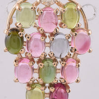 3.04 Ct Oval Cabochon Cut Natural Multi-Coloured Tourmaline 14K Gold Pendant