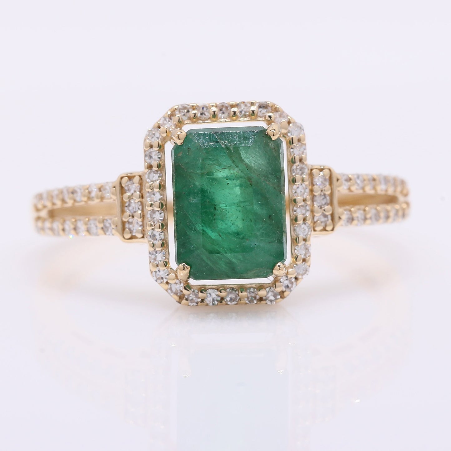 1.61 Ct Octagon Step Cut Natural Emerald 14K Gold Ring