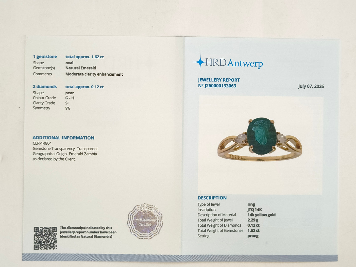1.74 Ct Oval Natural Emerald 14K Gold Ring