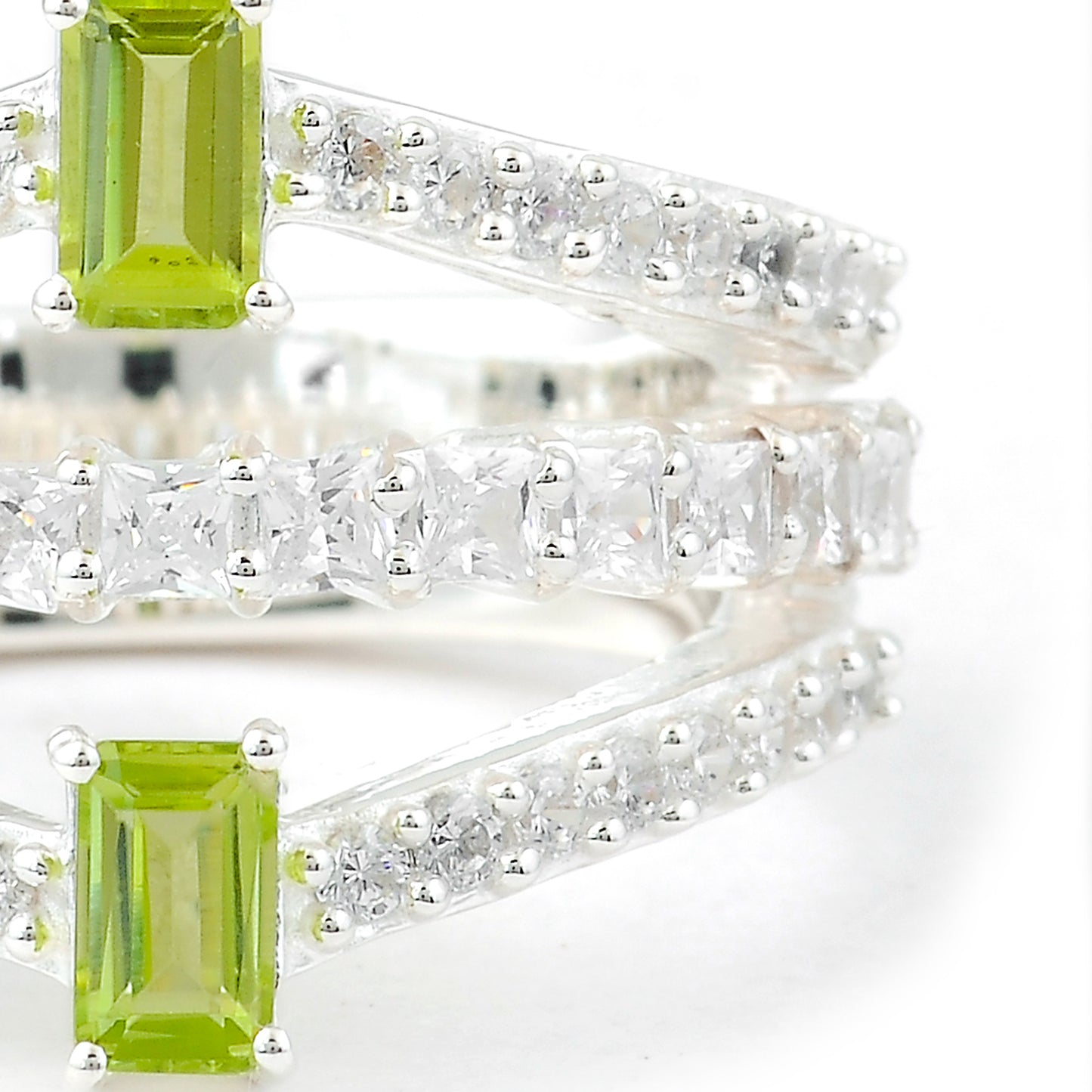 2.62 Ct Octagon Peridot, Cubic Zirconia 925 Sterling Silver Ring