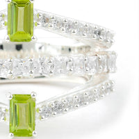 2.62 Ct Octagon Peridot, Cubic Zirconia 925 Sterling Silver Ring