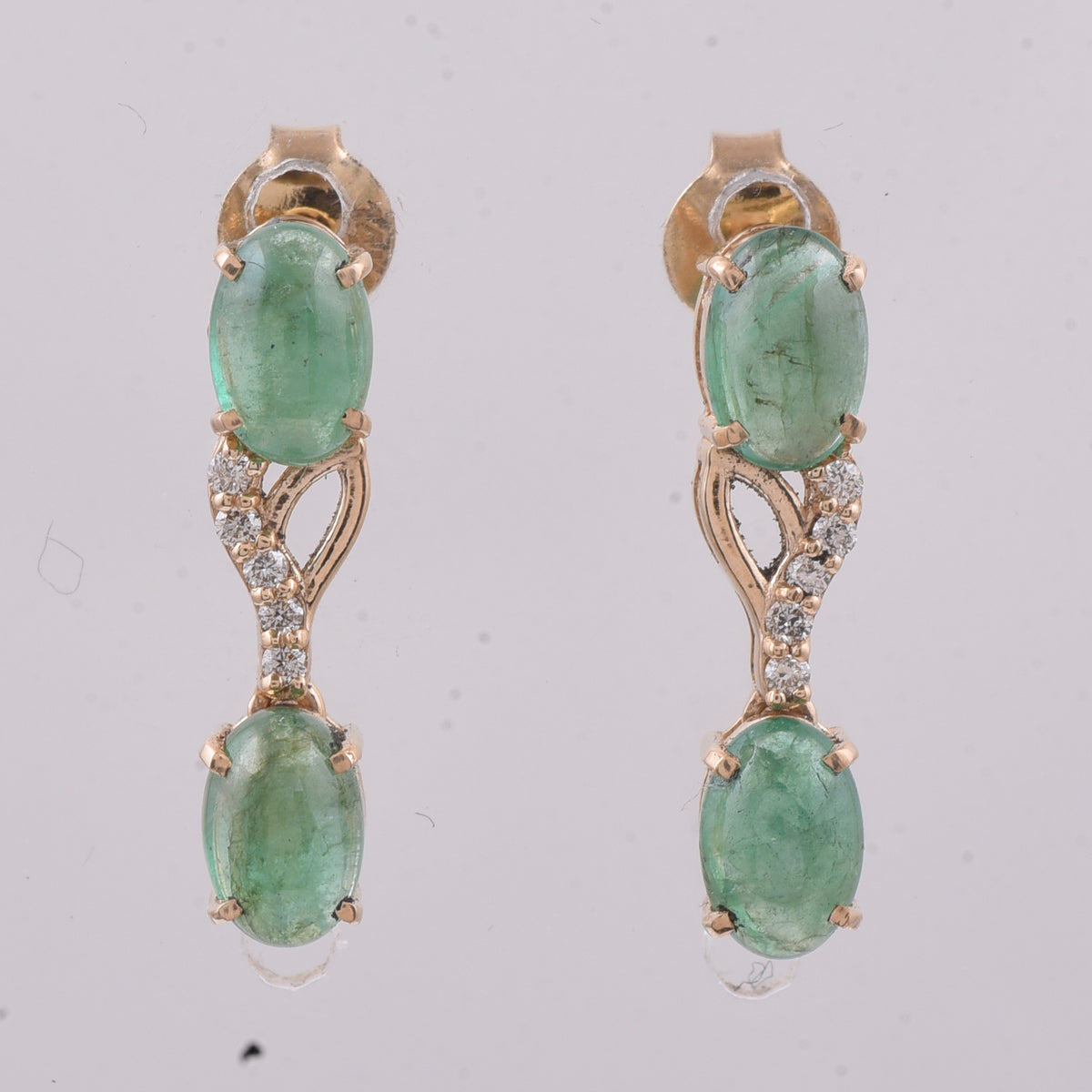 2.02 Ct Oval Cabochon Cut Natural Emerald 14K Gold Earrings