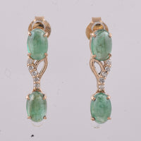 2.02 Ct Oval Cabochon Cut Natural Emerald 14K Gold Earrings