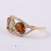 2.16 Ct Oval Natural Multi-Coloured Tourmaline 14K Gold Ring