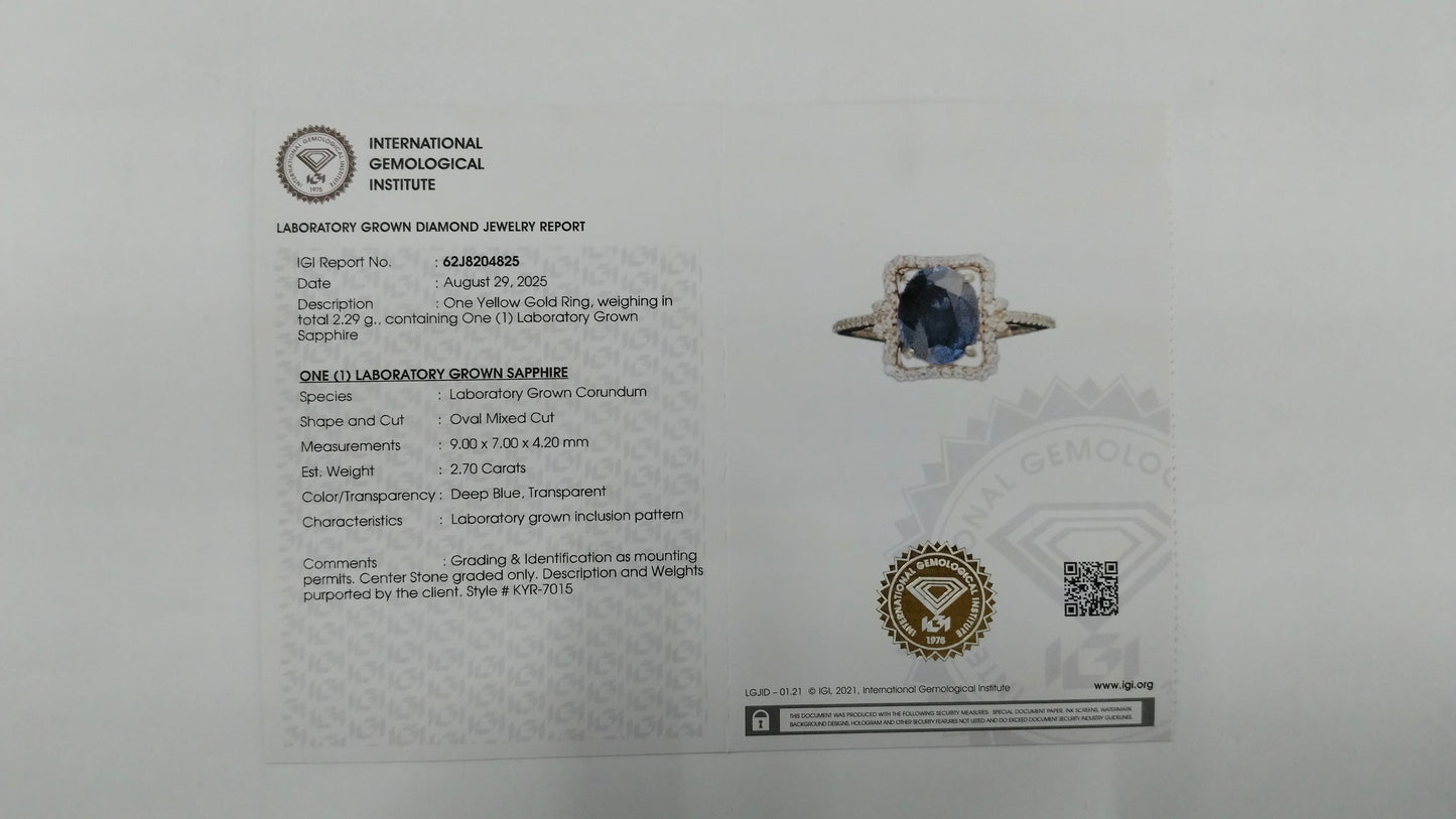 2.88 Ct Oval Mixed Cut Lab Grown Sapphire 14K Gold Ring