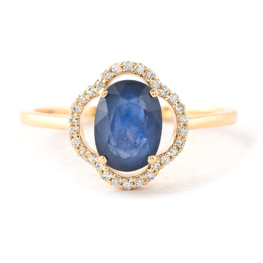 1.73 Ct Oval Mixed Cut Natural Sapphire 14K Gold Ring