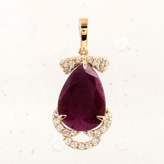 3.71 Ct Pear Ruby 14K Gold Pendant