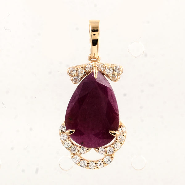 3.71 Ct Pear Ruby 14K Gold Pendant