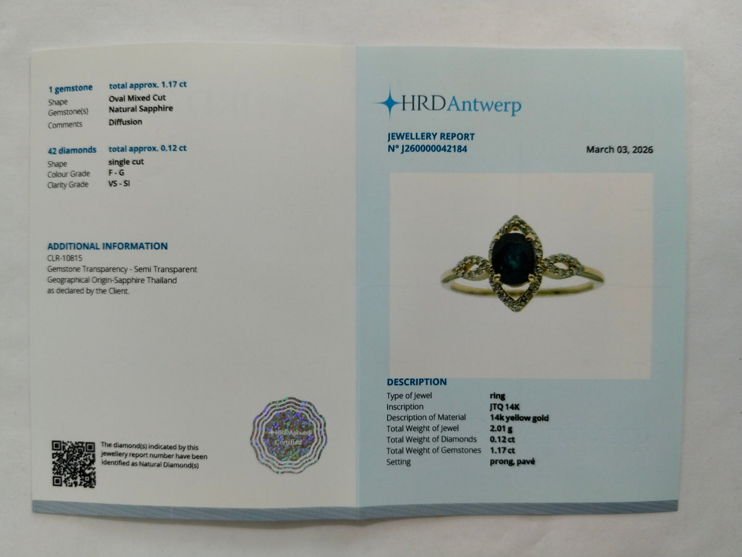 1.29 Ct Oval Mixed Cut Natural Sapphire 14K Gold Ring