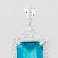 7.01 Ct Octagon Pariba Topaz, Cubic Zirconia, 925 Sterling Silver Pendant