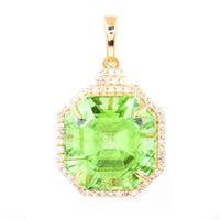 10.39 Ct Octagon Natural Eridot 14K Gold Pendant