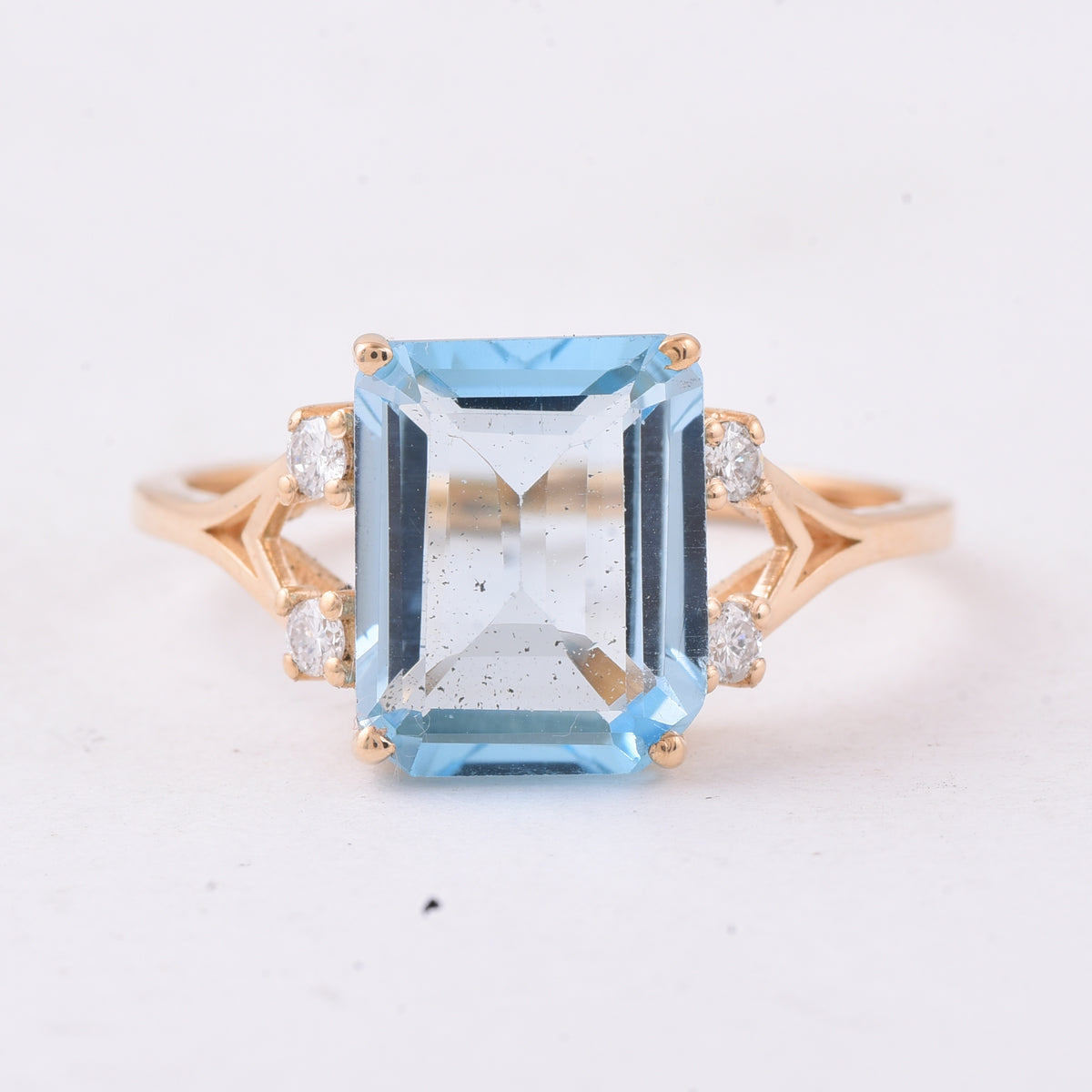 3.58 Ct Octagon Blue Topaz 14K Gold Ring