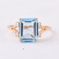 3.58 Ct Octagon Blue Topaz 14K Gold Ring
