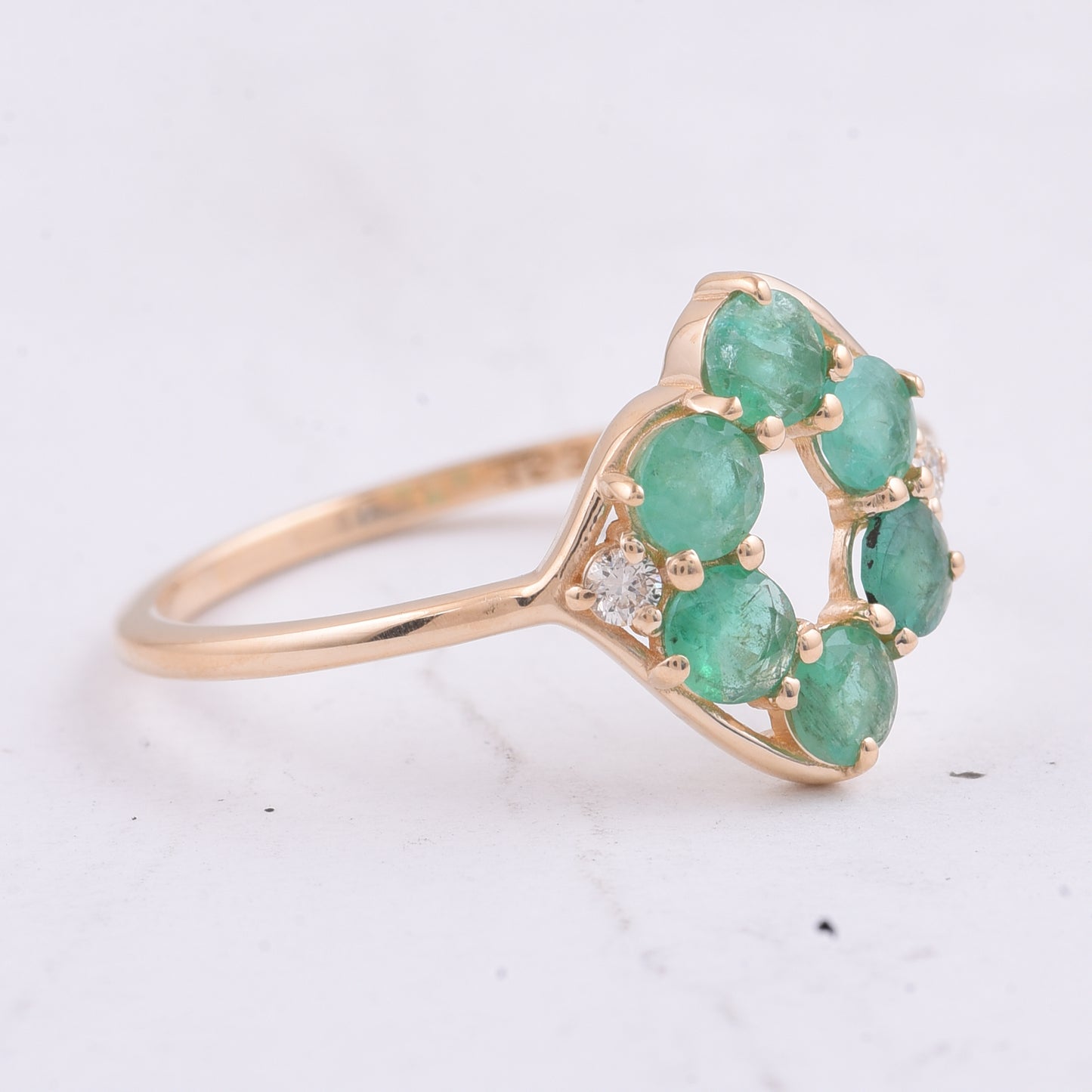 0.66 Ct Round Natural Emerald 14K Gold Ring