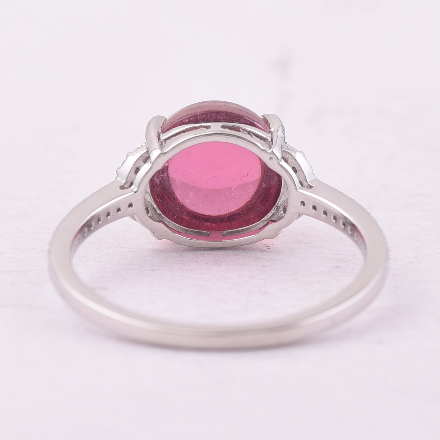 3.69 Ct Round Cabochon Cut Natural Pink Tourmaline 950 Platinum Ring