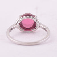 3.69 Ct Round Cabochon Cut Natural Pink Tourmaline 950 Platinum Ring