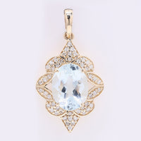 2.26 Ct Oval Mixed Cut Natural Aquamarine 14K Gold Pendant