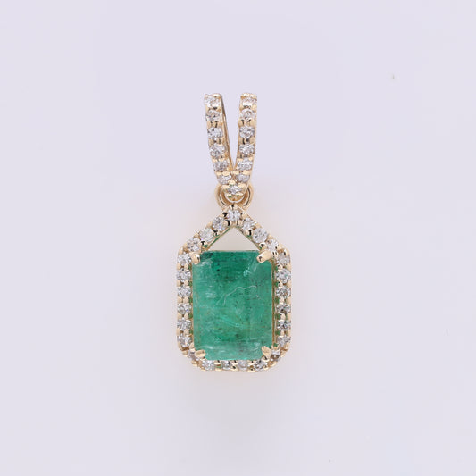 1.12 Ct Octagon Step Cut Natural Emerald 14K Gold Pendant