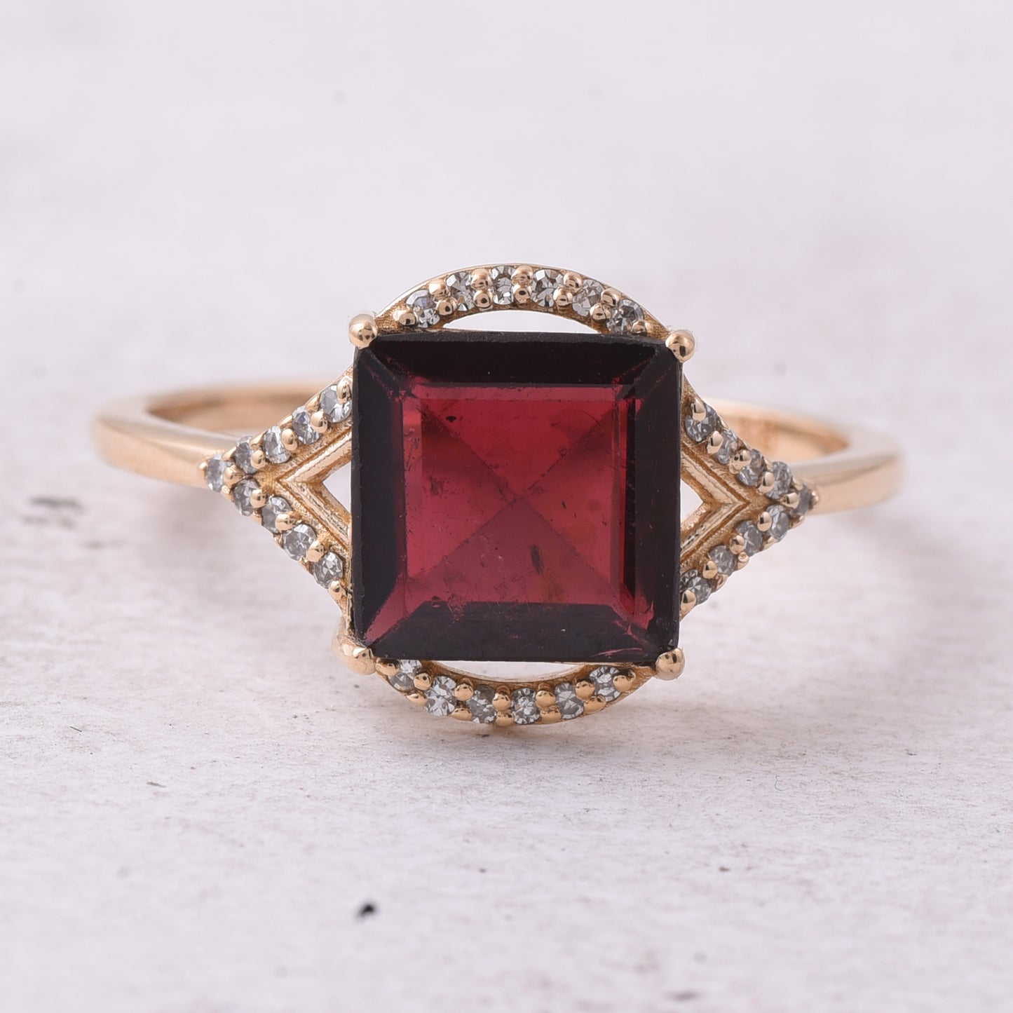 2.56 Ct Square Step Cut Natural Garnet 14K Gold Ring