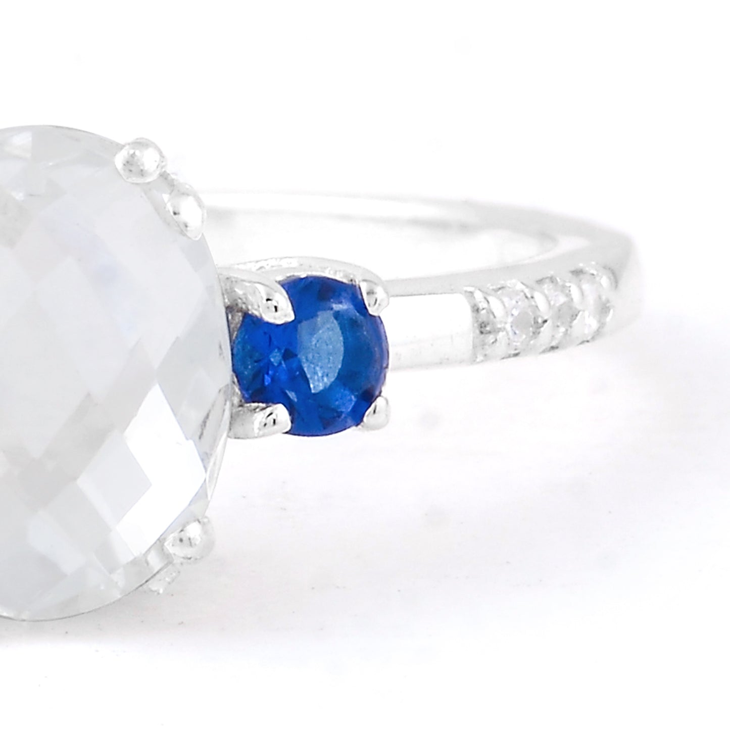 1.62 Ct Oval Glass Sapphire, Cubic Zirconia 925 Sterling Silver Ring