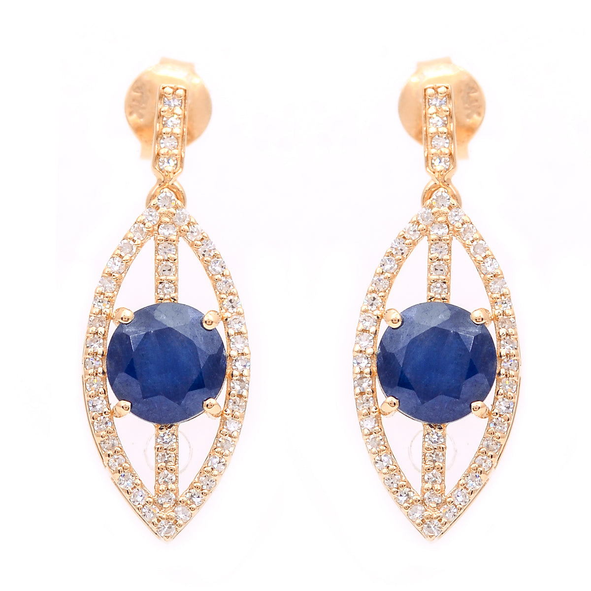 2.98 Ct Round Mixed Cut Natural Sapphire 14K Gold Earrings