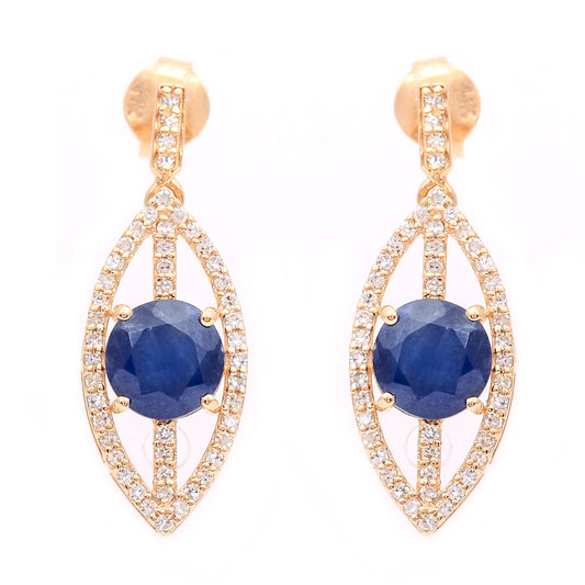 2.98 Ct Round Mixed Cut Natural Sapphire 14K Gold Earrings
