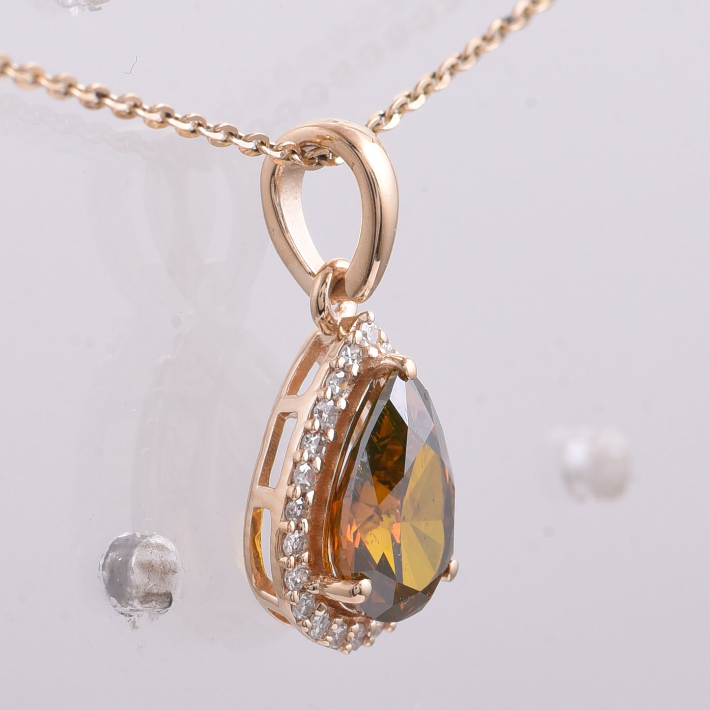 1.07 Ct Pear Red Diamond 14K Gold Pendant