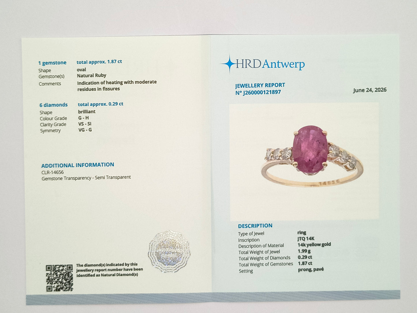 2.16 Ct Oval Natural Ruby 14K Gold Ring