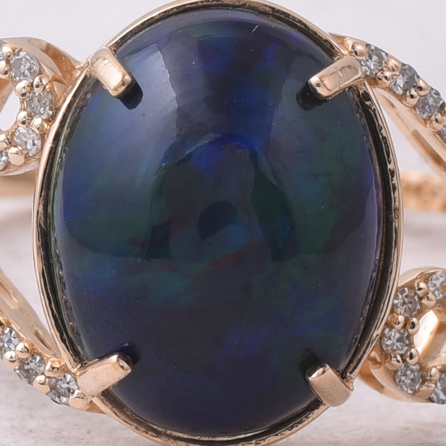 2.89 Ct Oval Cabochon Cut Natural Black Opal 14K Gold Ring