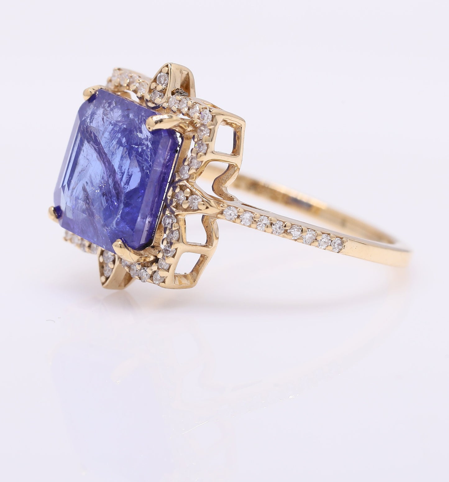 3.84 Ct Octagon Step Cut Natural Tanzanite 14K Gold Ring