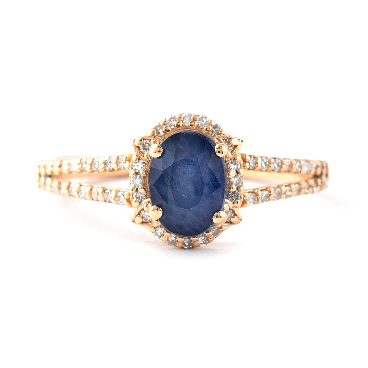 1.65 Ct Oval Mixed Cut Natural Sapphire 14K Gold Ring