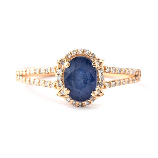 1.65 Ct Oval Mixed Cut Natural Sapphire 14K Gold Ring