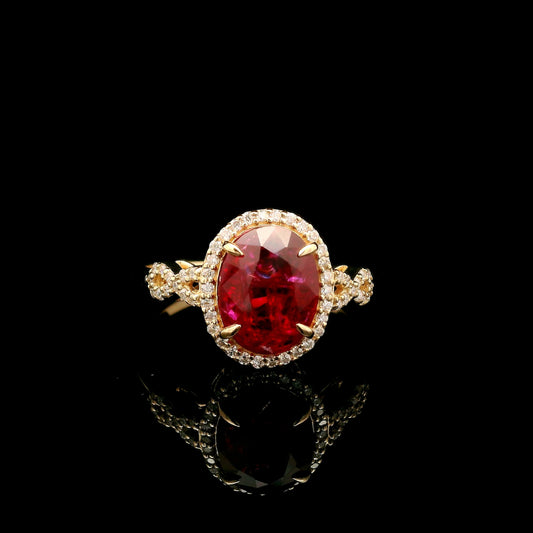 2.92 Ct Oval Mixed Cut Lab Grown Ruby 14K Gold Ring