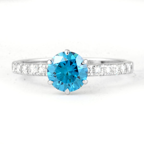 1.42 Carats Blue Lab Grown Diamond 14K Gold Ring