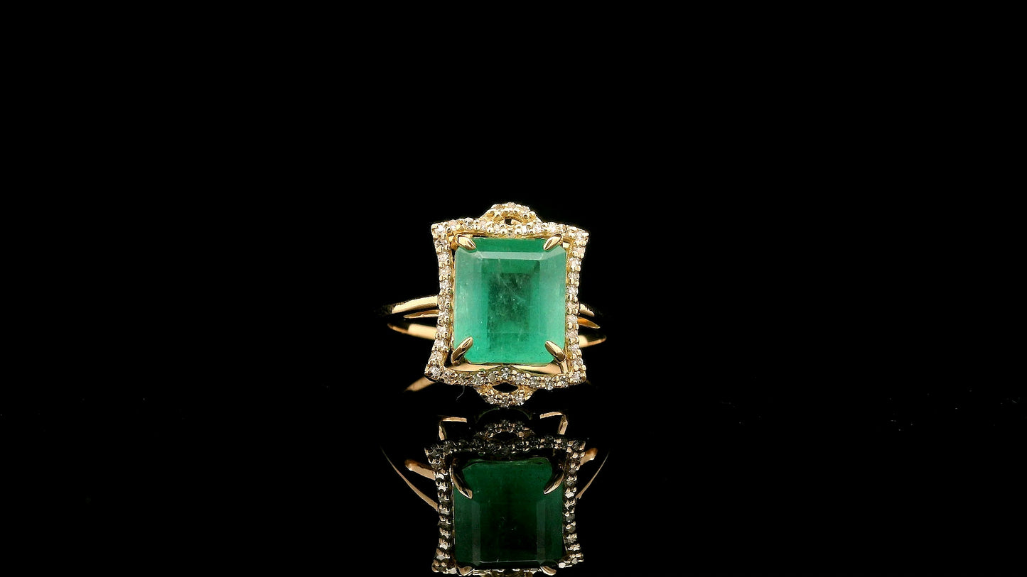 3.37 Ct Octagon Natural Emerald 14K Gold Ring