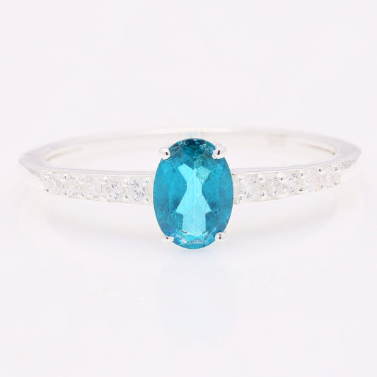 1.08 Ct Oval Paraiba Topaz 925 Silver Ring