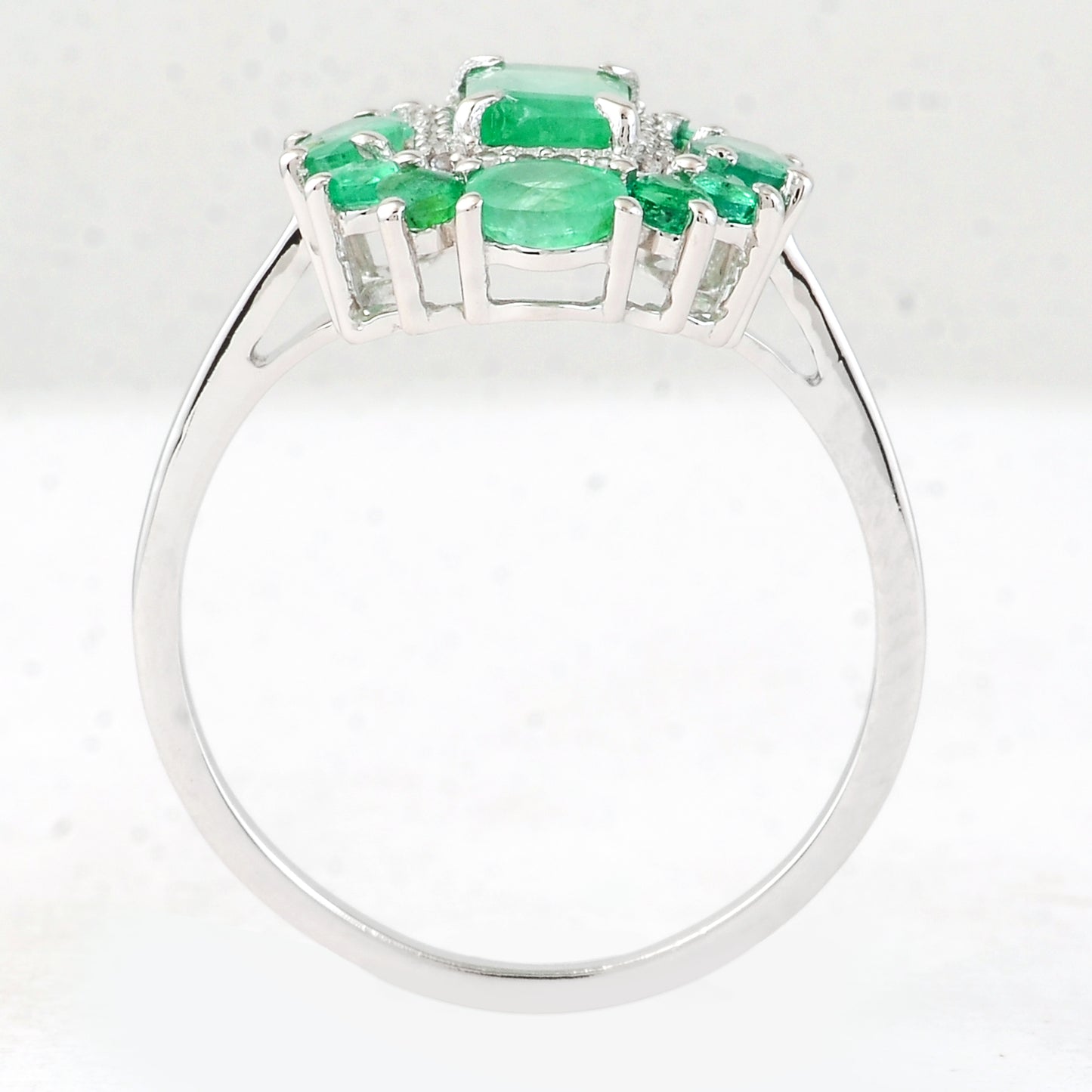 1.52 Ct Octagon Step Cut, Oval Mixed Cut, Round Mixed Cut Natural Emerald 950 Platinum Ring
