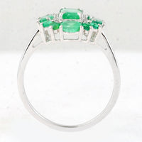 1.52 Ct Octagon Step Cut, Oval Mixed Cut, Round Mixed Cut Natural Emerald 950 Platinum Ring