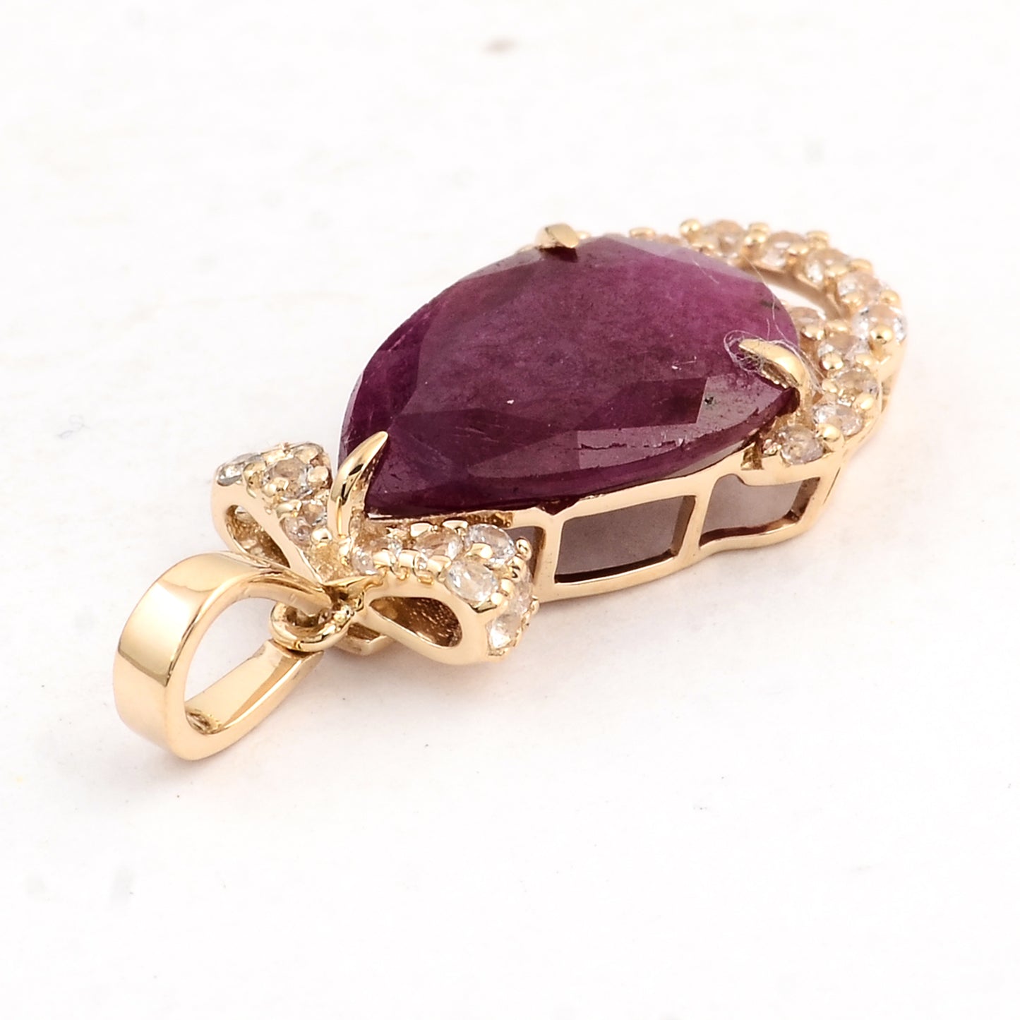 3.71 Ct Pear Ruby 14K Gold Pendant