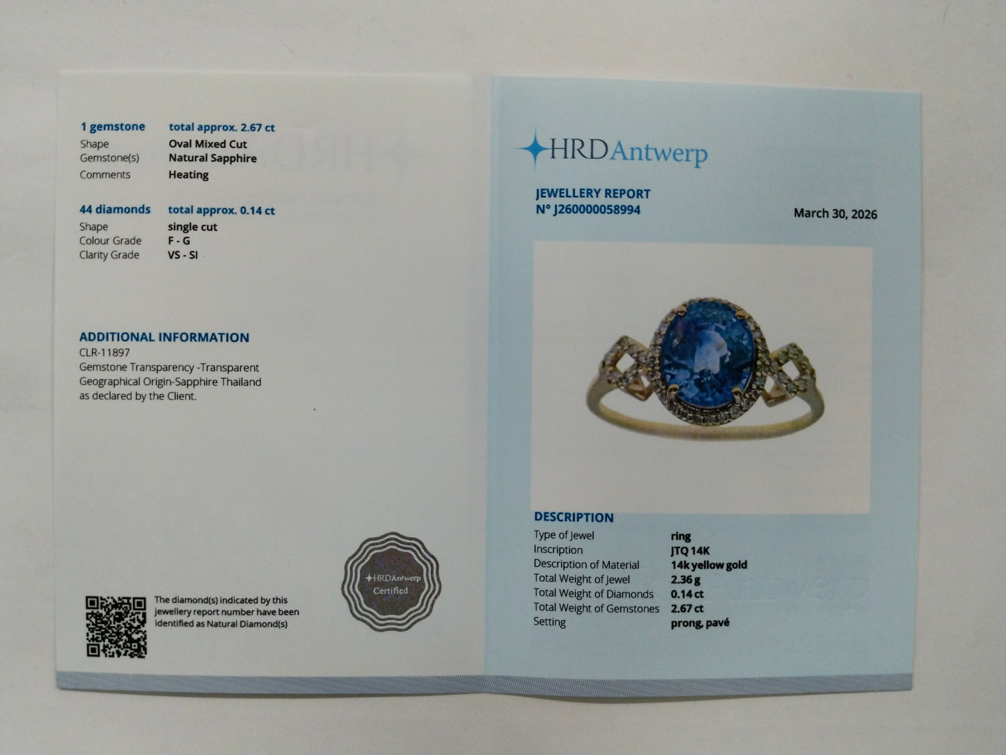 2.81 Ct Oval Mixed Cut Natural Sapphire 14K Gold Ring
