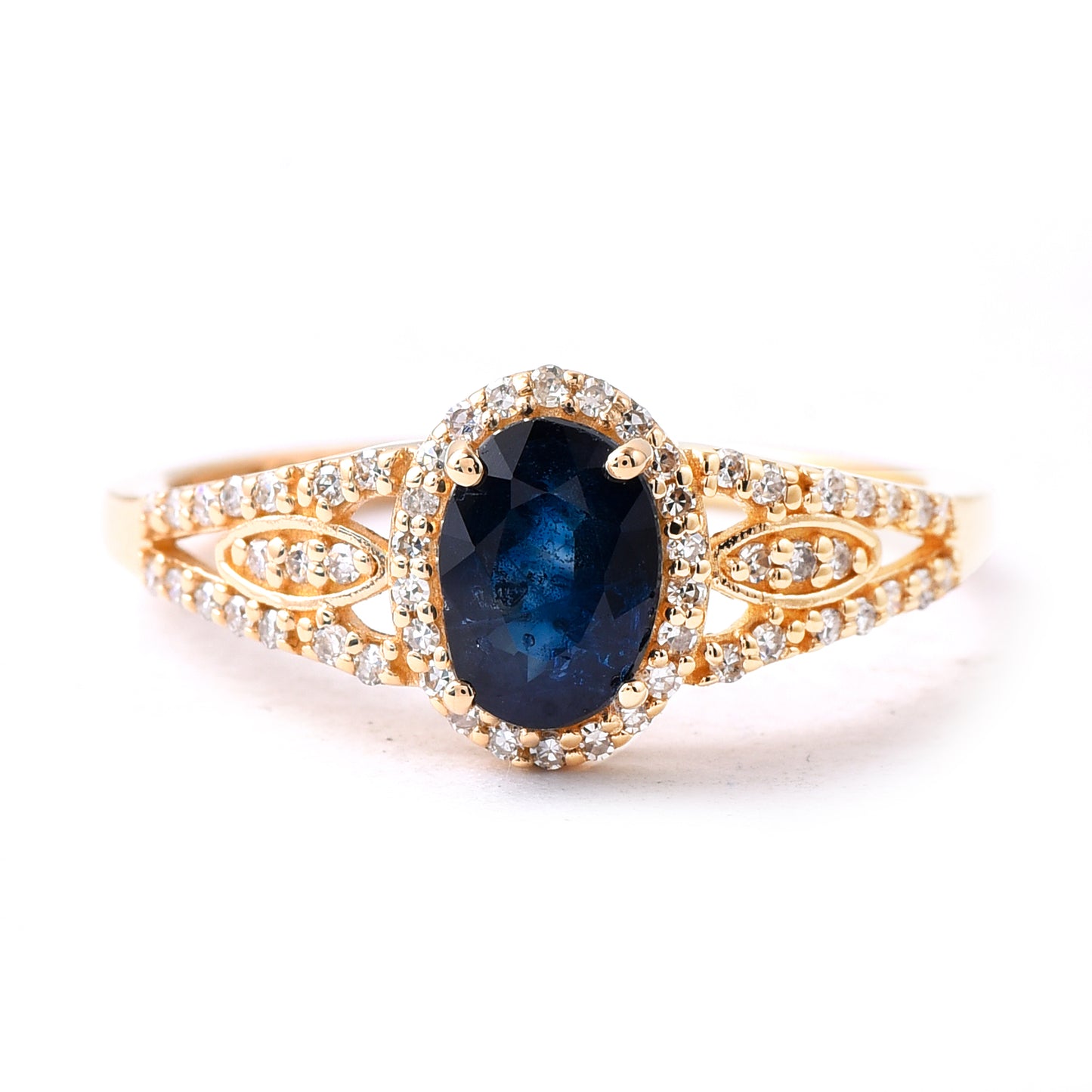 1.34 Ct Oval Mixed Cut Natural Sapphire 14K Gold Ring