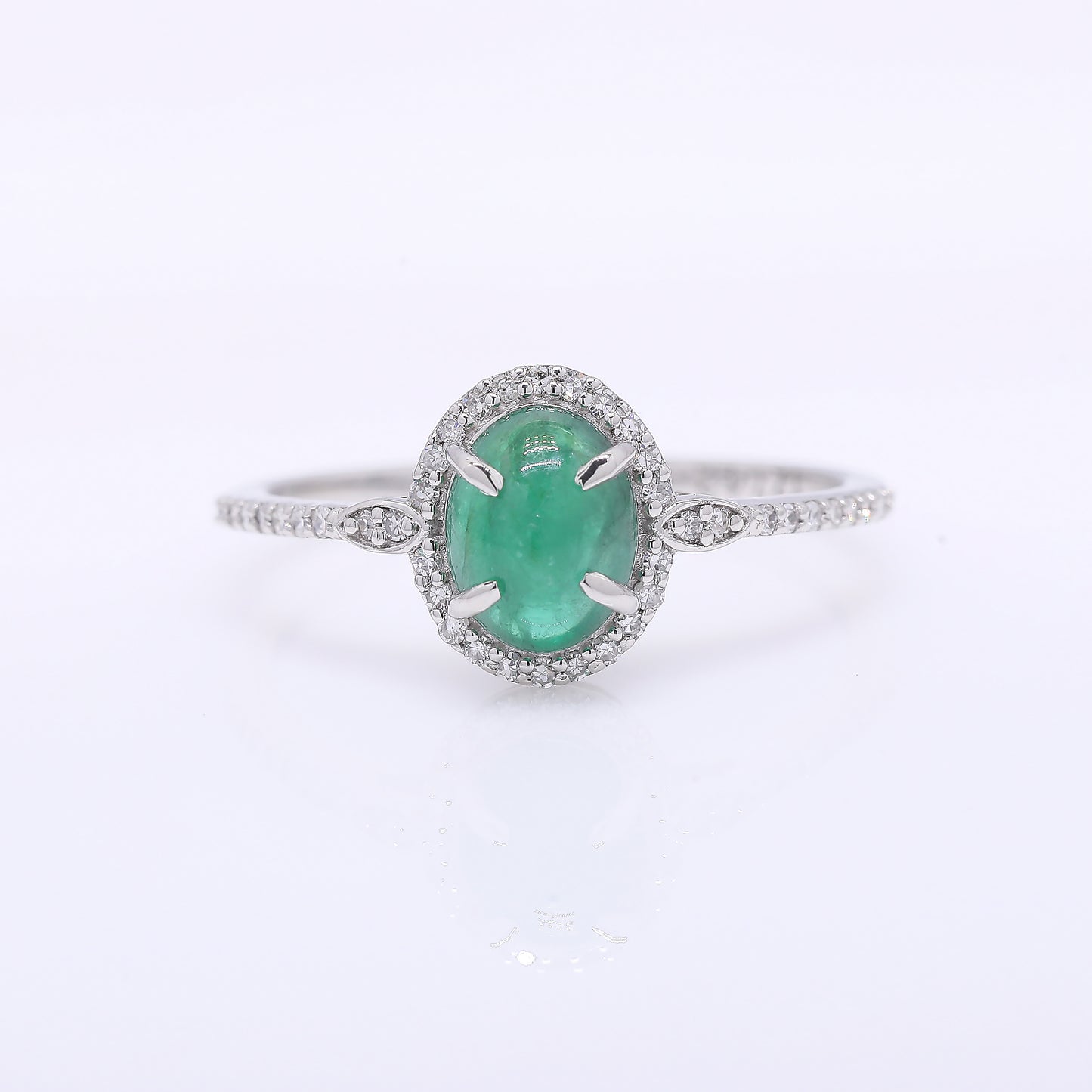 1.13 Ct Oval Cabochon Cut Natural Emerald 950 Platinum Ring