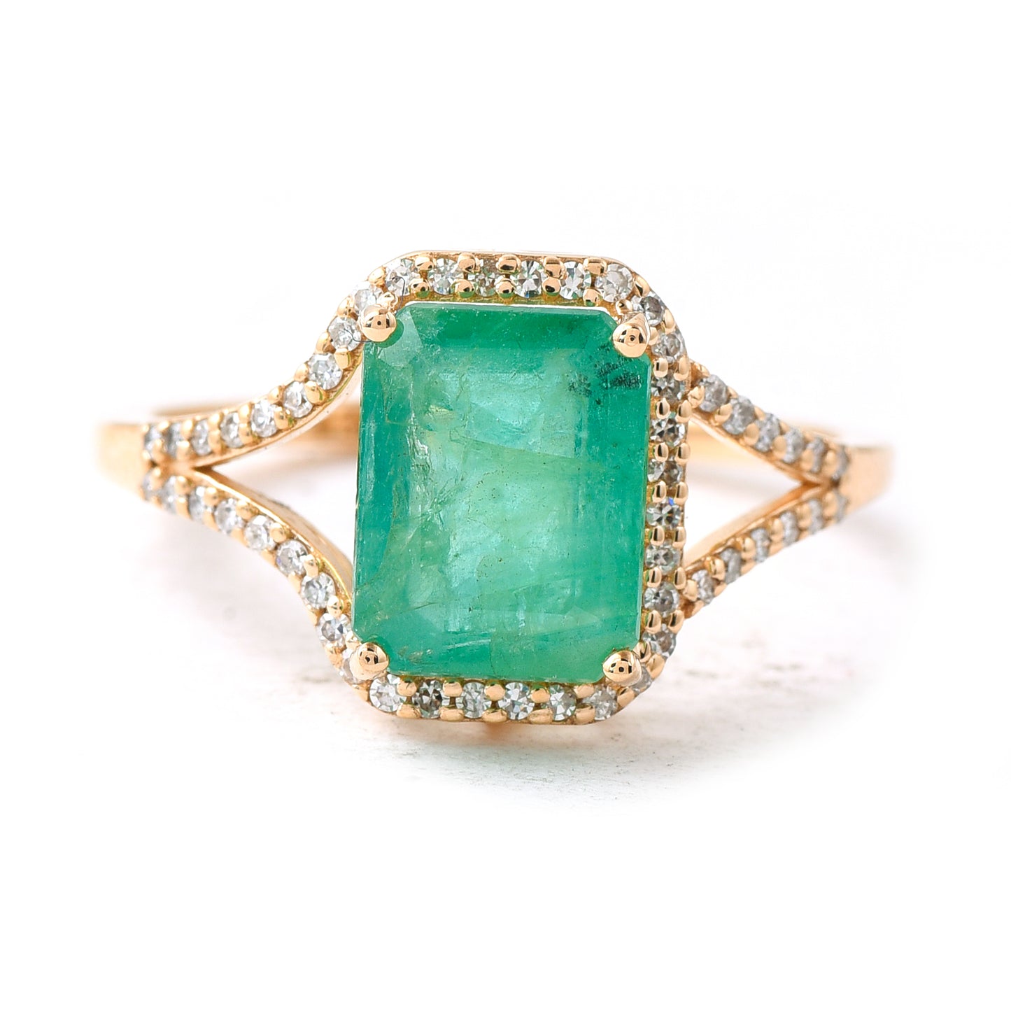2.04 Ct Octagon Step Cut Natural Emerald 14K Gold Ring