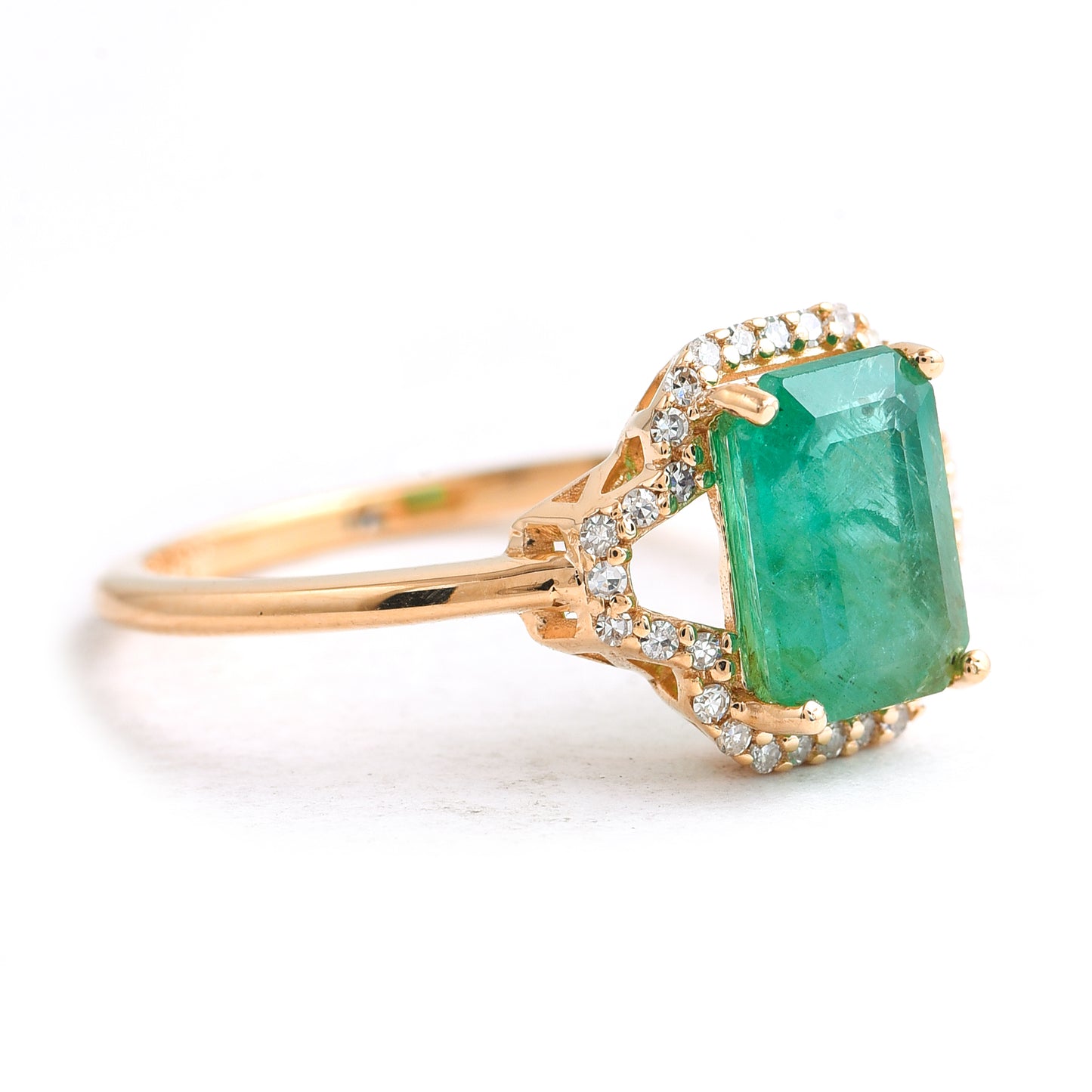 1.76 Ct Octagon Step Cut Natural Emerald 14K Gold Ring