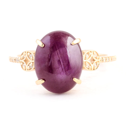 5.43 Ct Oval Cabochon Natural Corundum Ruby 14K Gold Ring