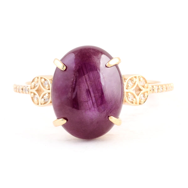 5.43 Ct Oval Cabochon Natural Corundum Ruby 14K Gold Ring