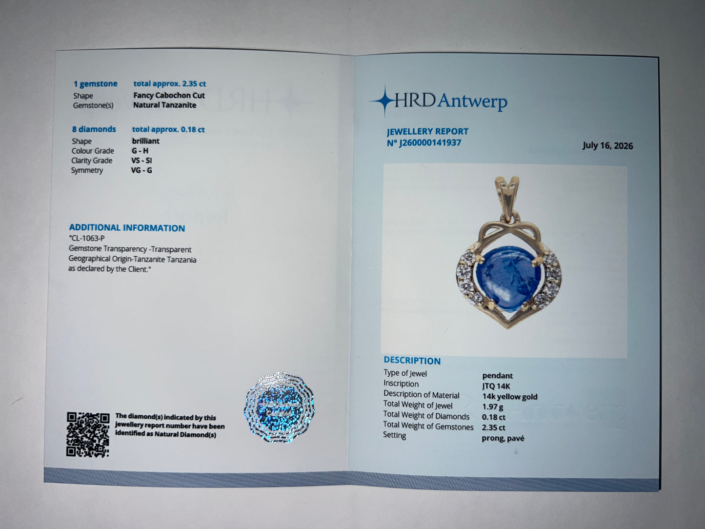 2.53 Ct Fancy Cabochon Cut Natural Tanzanite 14K Gold Pendant