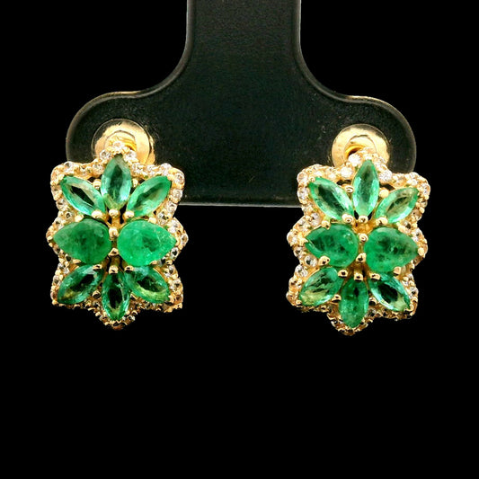 1.77 Ct Pear Emerald 14K Gold Earrings